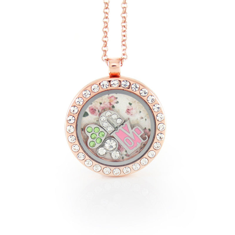 Floating Locket Necklace with Choice of 6 Charms and Matching Chain