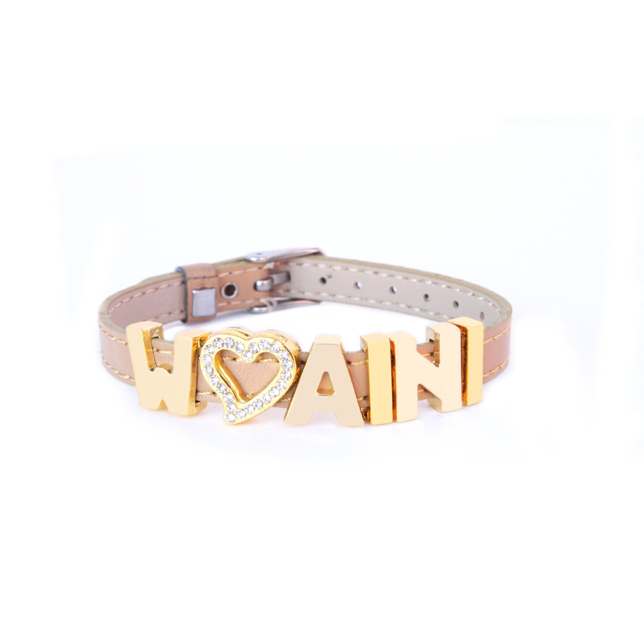 Slider Faux Leather Bracelet in Gold Letters (Love Across the World)