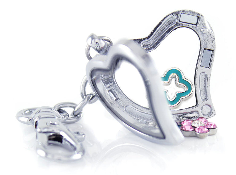 Silver Floating Locket Key Chain with Lobster Claw and Choice of 4 Mini Charms