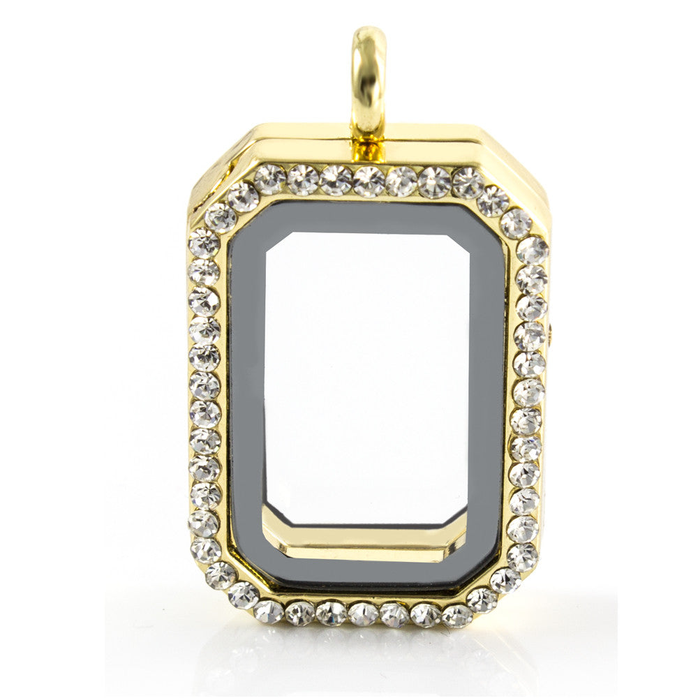 Floating Rectangle Rhinestone Locket with Choice of 6 Charms