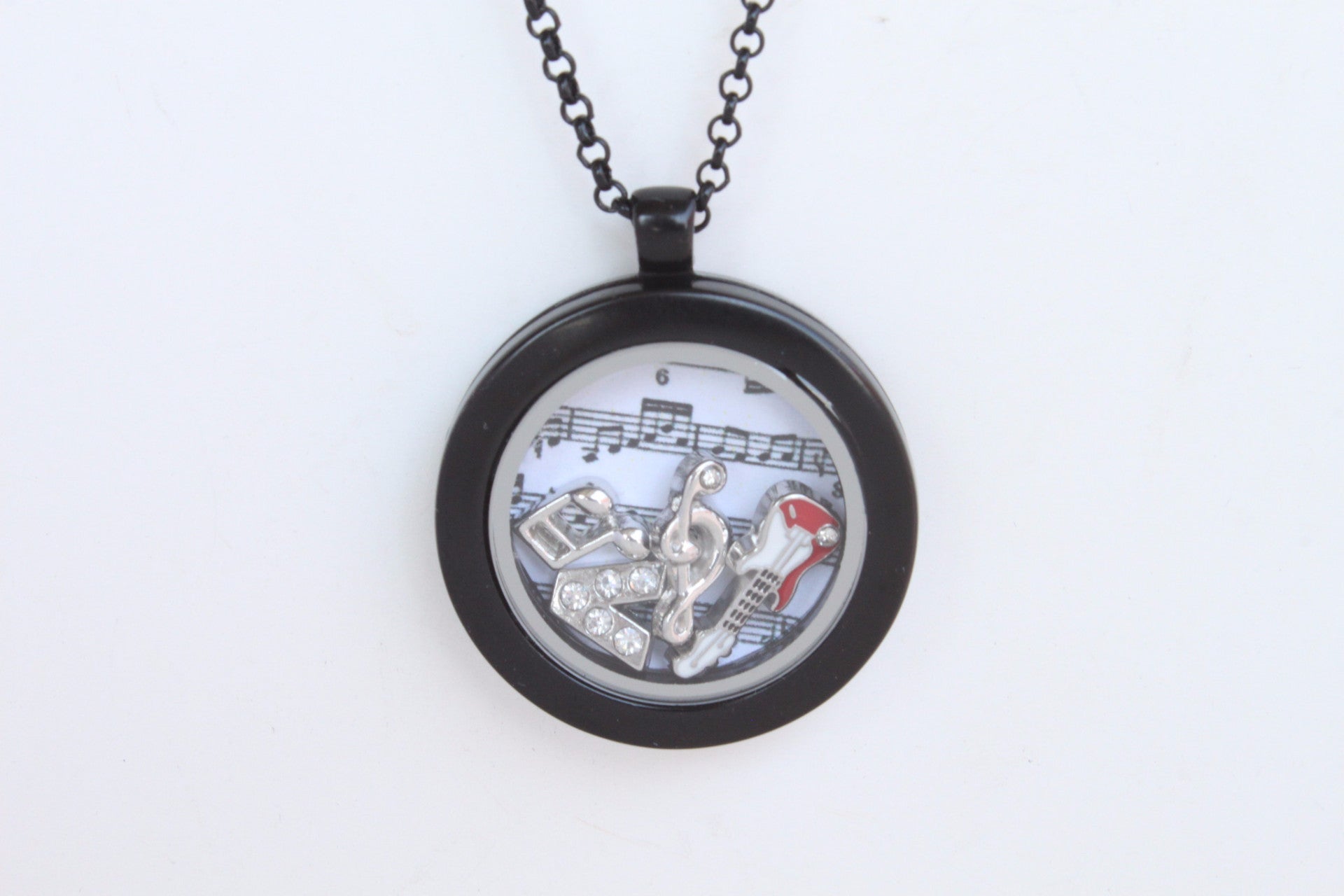 Floating Locket Necklace with Matching Chain and Choice of 6 Charms (Gunmetal No Stone)