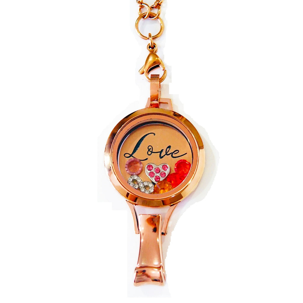 Stainless Steel Floating Locket Lanyard with Badge Holder ( Love Preset - Rose Gold No Stone | Stainless Steel - Twist )
