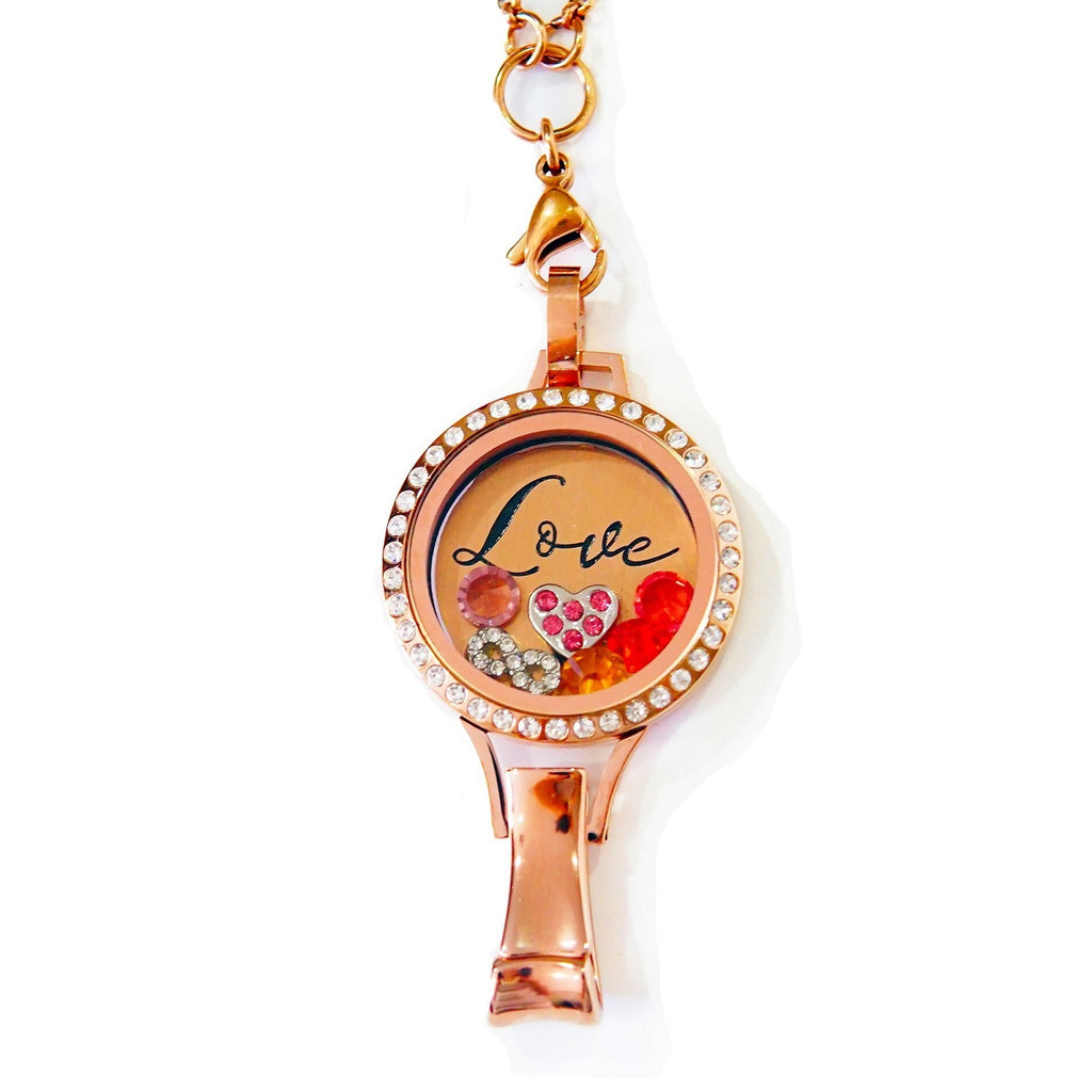 Stainless Steel Locket Lanyard with Badge Holder ( Preset - Rose Gold Rhinestone | Stainless