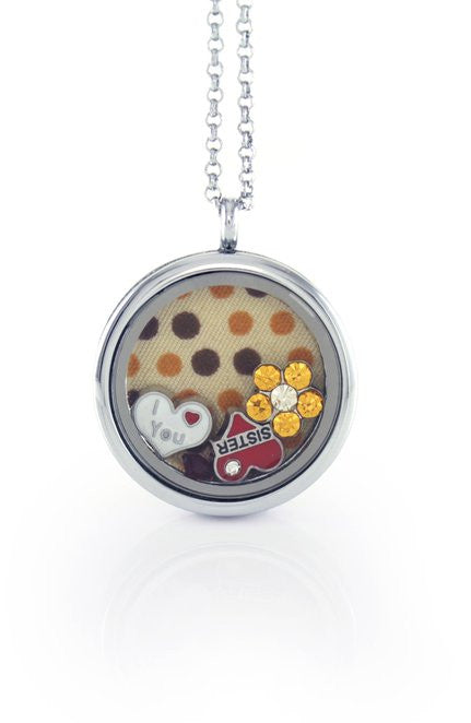 Floating Locket Necklace with Matching Chain and Choice of 6 Charms (Silver No Stone Large)