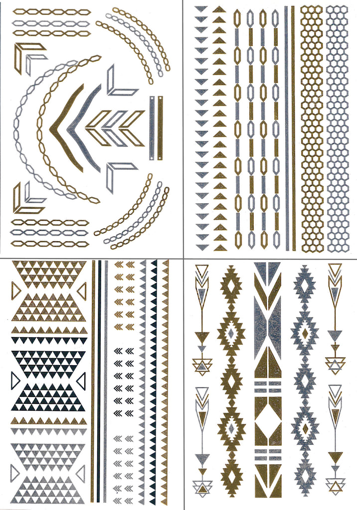 Temporary Metallic Tattoos Pack (Set of 4 Sheets) by BG247