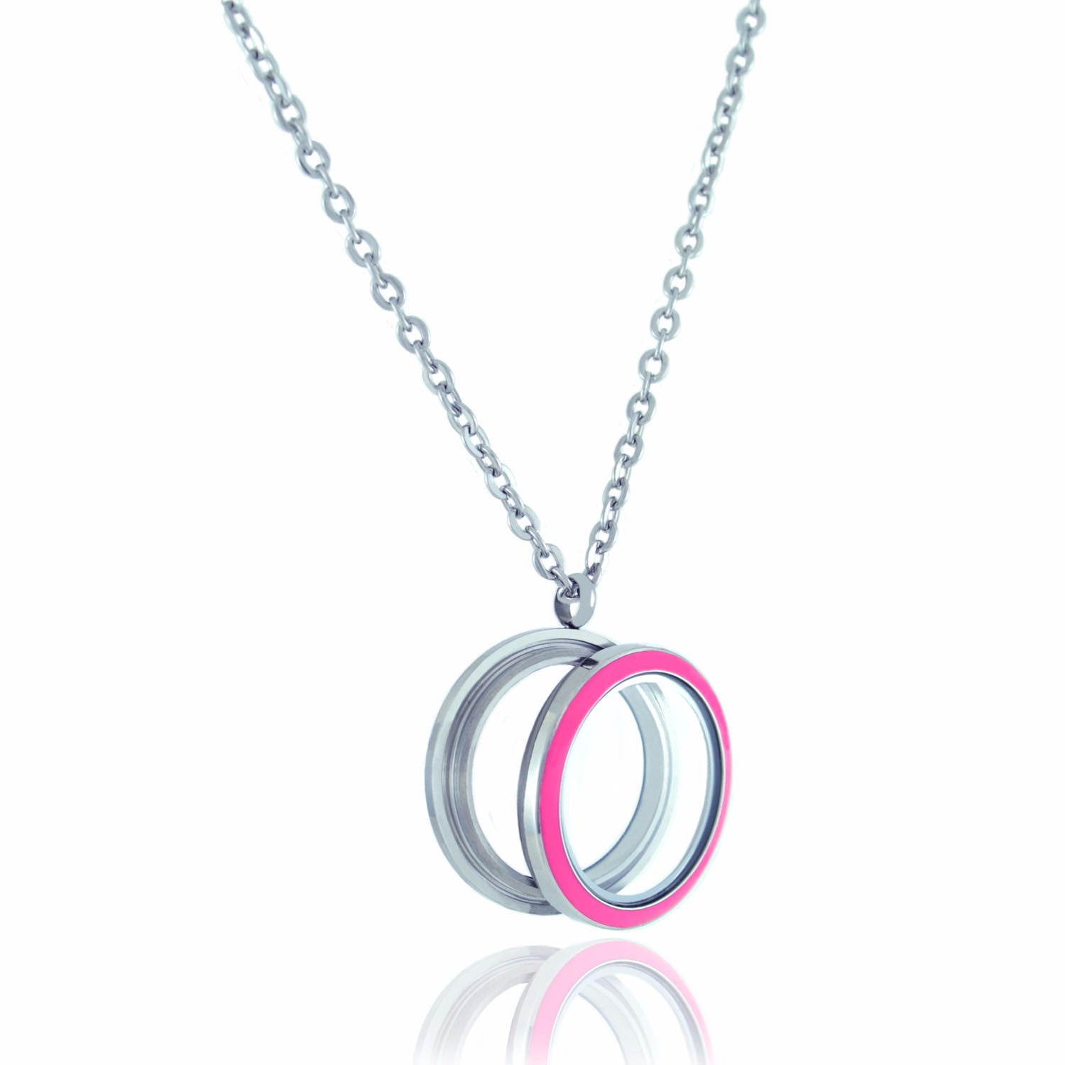 Floating Locket Necklace with Matching Chain and Choice of 6 Charms (Twist Pink Circle)