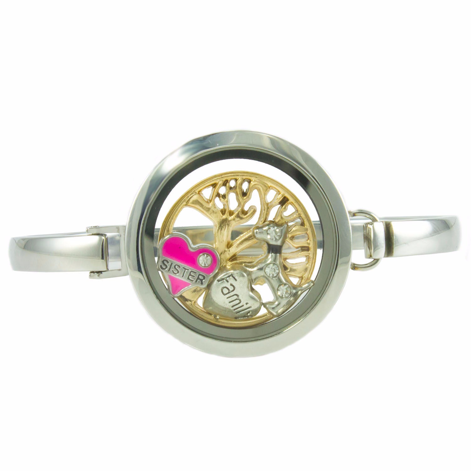 Floating Locket Bangle Bracelet with Choice of 6 Charms and 1