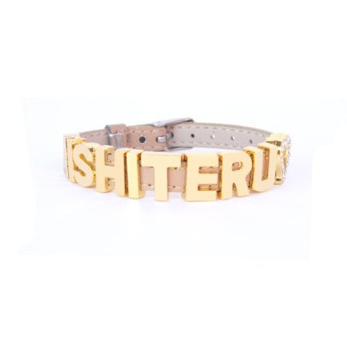 Slider Faux Leather Bracelet in Gold Letters (Love Across the World)