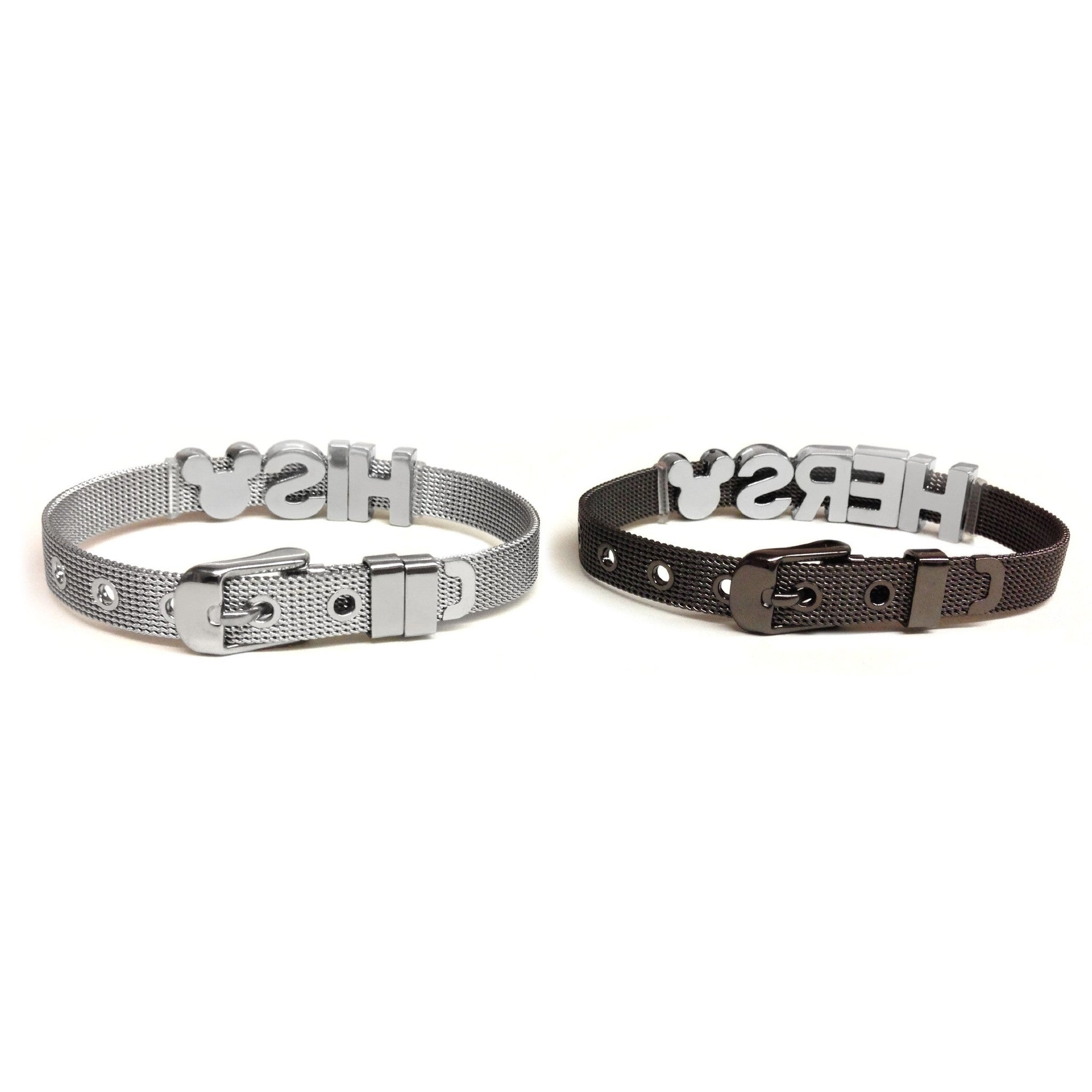 Mickey and Minnie Inspired His & Hers Couple Bracelet Set (Stainless Steel & Gunmetal)