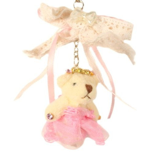 Pink Princess Plush Teddy Bear Phone Charm (Pearl Bow Version)