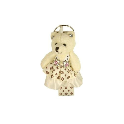 Plush Teddy Bear with Beige Patterned Dress Phone Charm