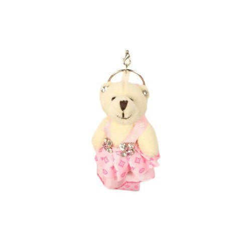Plush Teddy Bear with Pink Patterned Dress Phone Charm