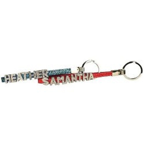 Sequin Trimmed Keychain with 8 Silver Rhinestone Letters