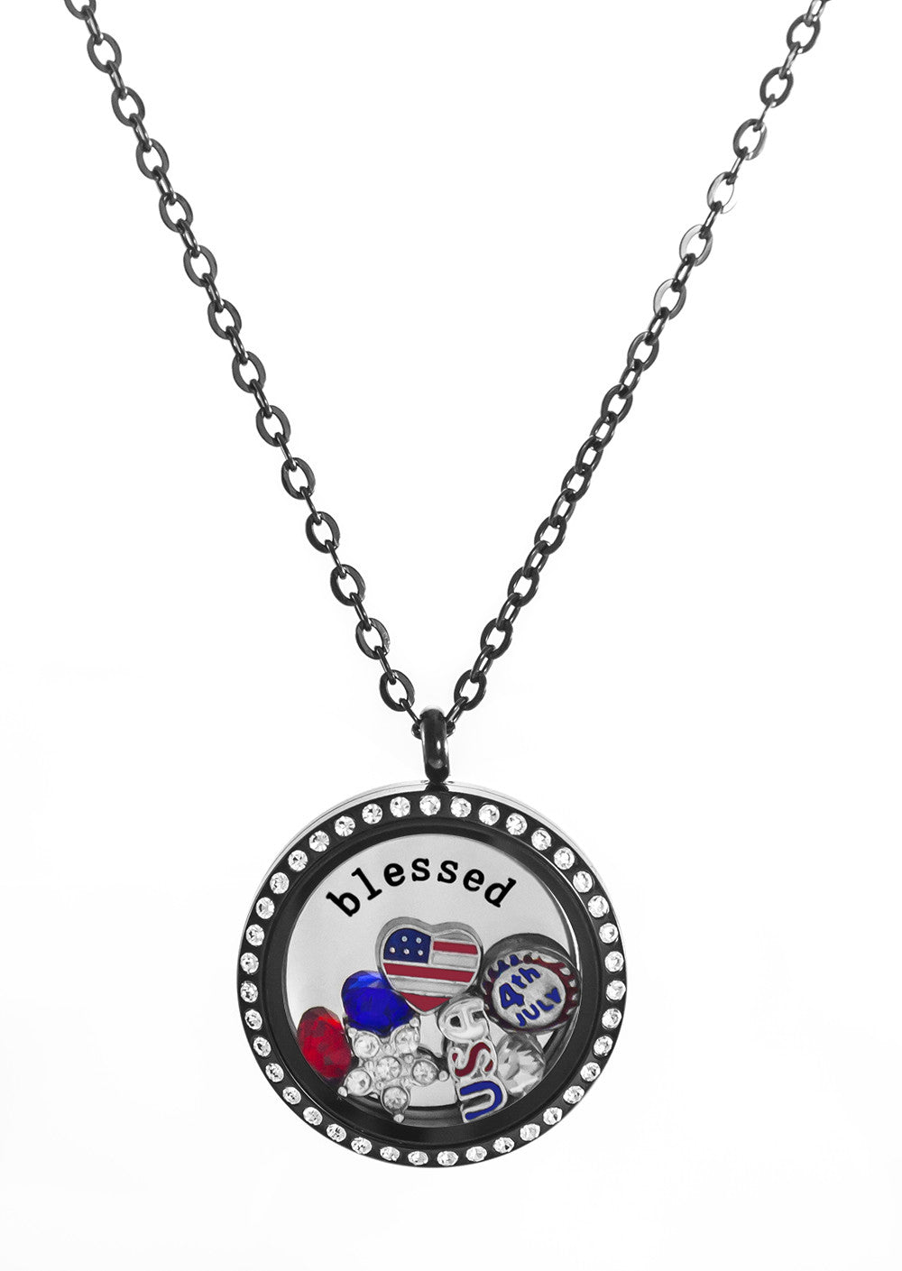Stainless Steel Floating Charm Locket 4th of July Celebration Necklace by BG247®