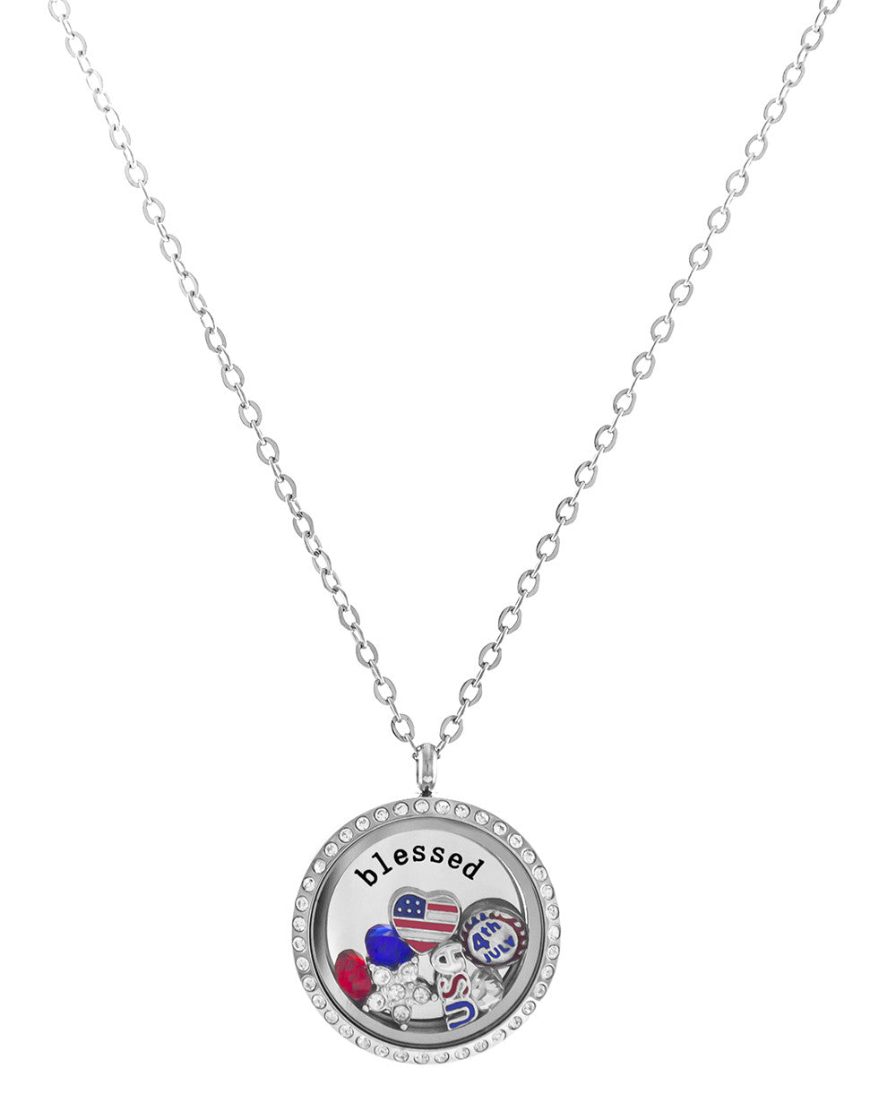 Stainless Steel Floating Charm Locket 4th of July Celebration Necklace by BG247®