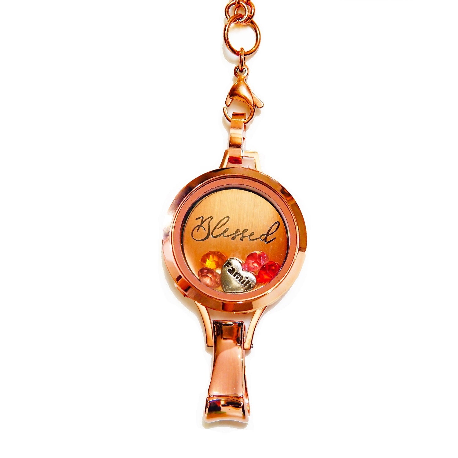 Stainless Steel Floating Locket Lanyard with Badge Holder ( Rose Gold No Stone Twist )
