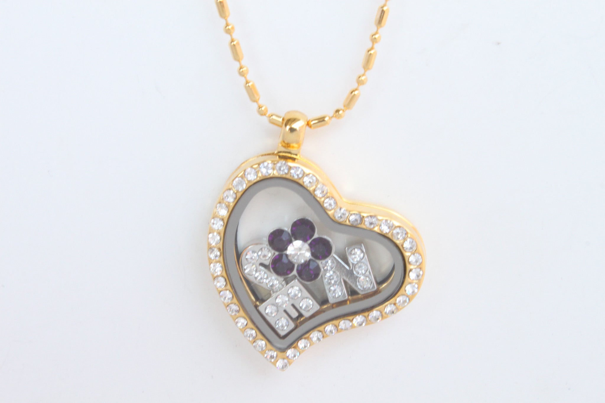 Floating Locket Necklace with Matching Chain and Choice of 6 Charms (Gold Heart)