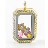 Floating Rectangle Rhinestone Locket with Choice of 6 Charms