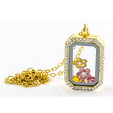 Floating Rectangle Rhinestone Locket with Choice of 6 Charms