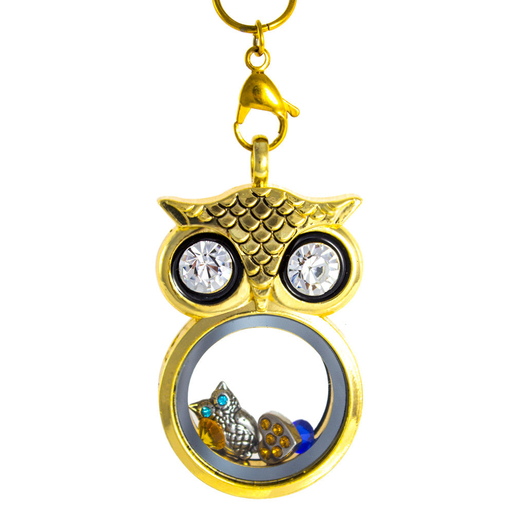 Floating Owl Locket with 6 Charms of your choice