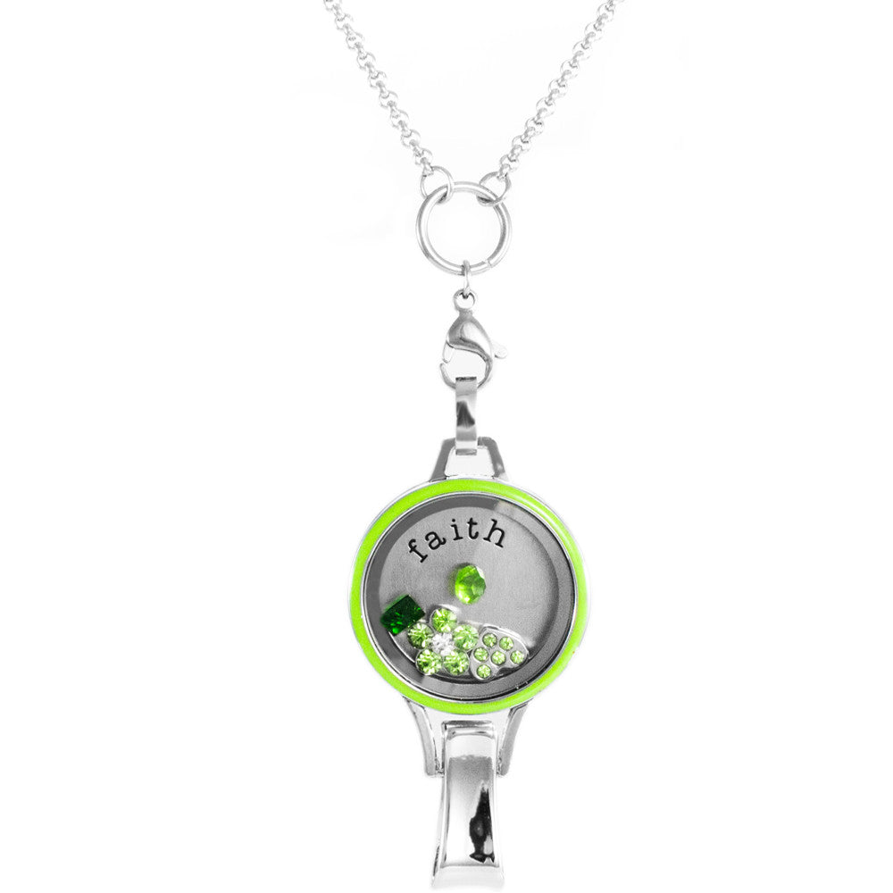 Floating Locket Lanyard with Badge Holder with Matching Chain, 6 Charms &1 Plate