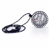 Floating Locket Necklace With 6 Mini Charms & Matching Chain (Gunmetal Circle W/ Stone)