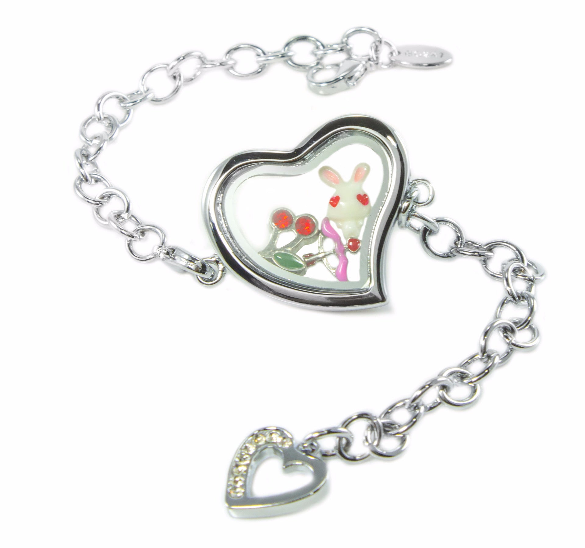 Silver Heart Floating Locket Bracelet with Dangling Heart and Choice of 6 Charms