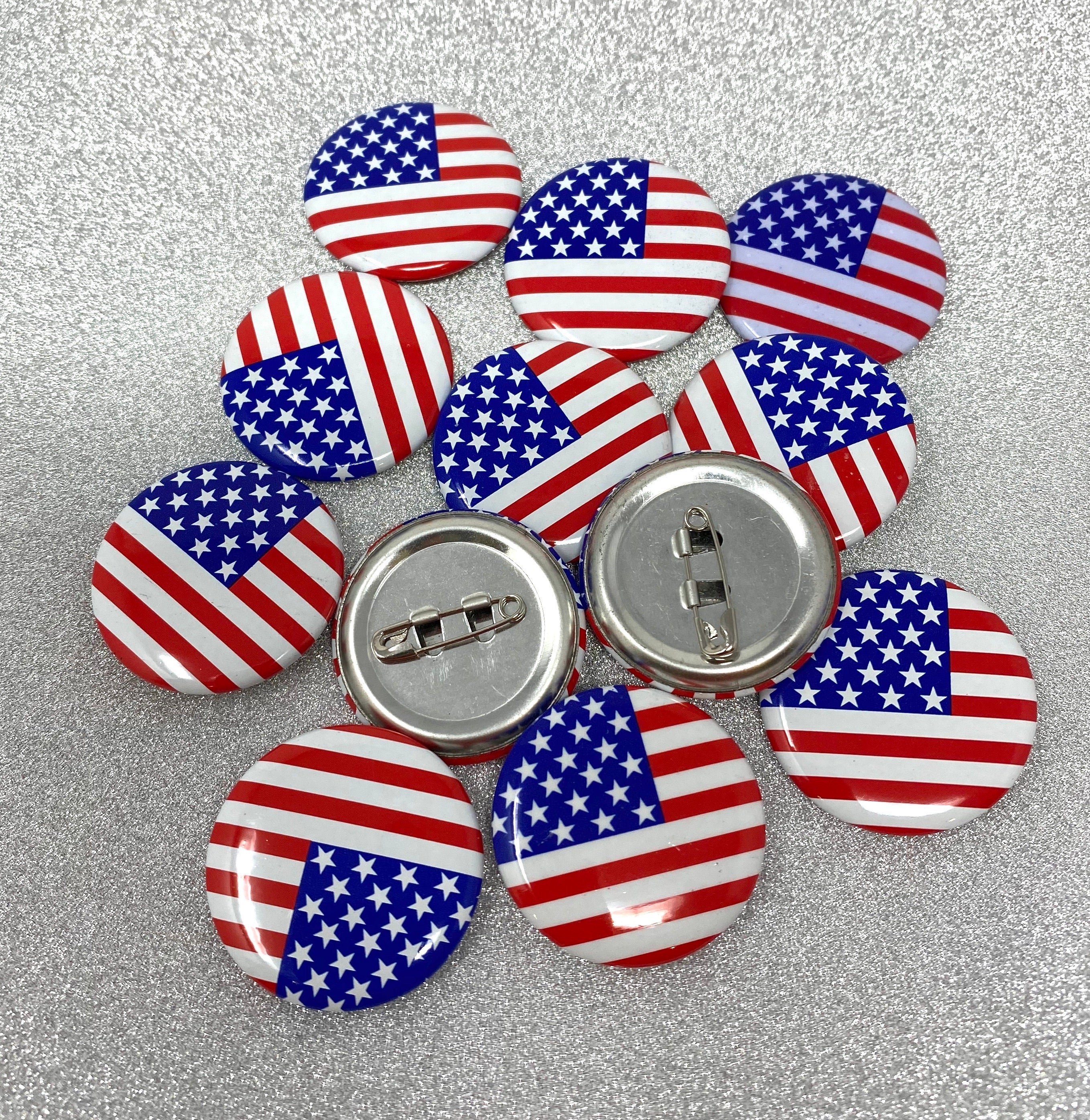 USA Flag Pins - Pin Back Buttons (Set of 12)