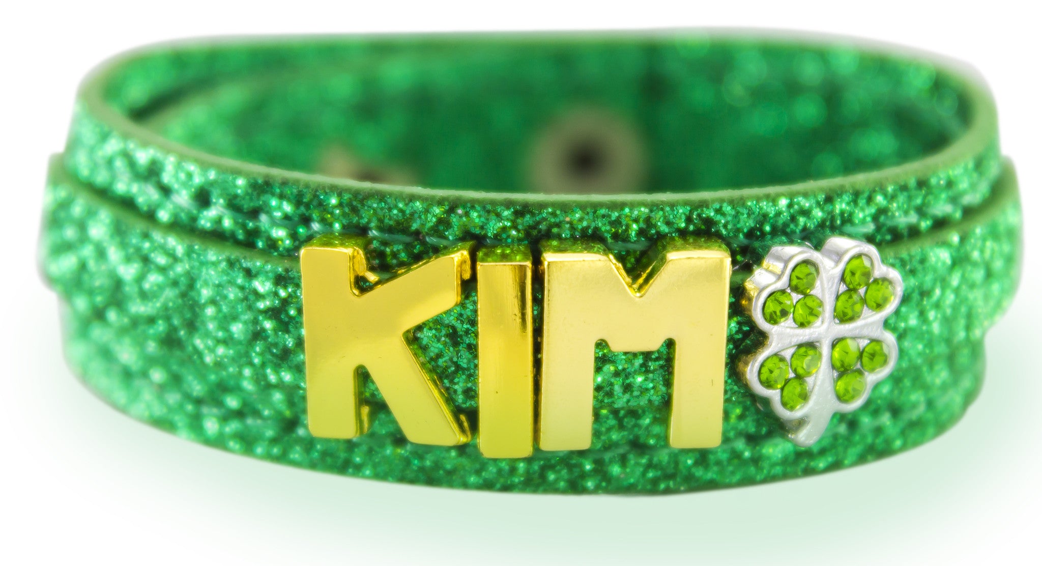 St. Patrick's Day Custom  Glitter Bracelet with Gold Charms