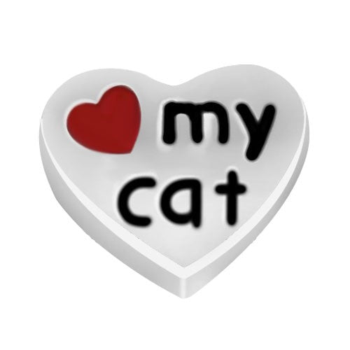 Silver Love My Cat Heart Charm
