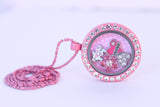 Floating Locket Necklace with Matching Chain and Choice of 6 Charms (Pink Circle)