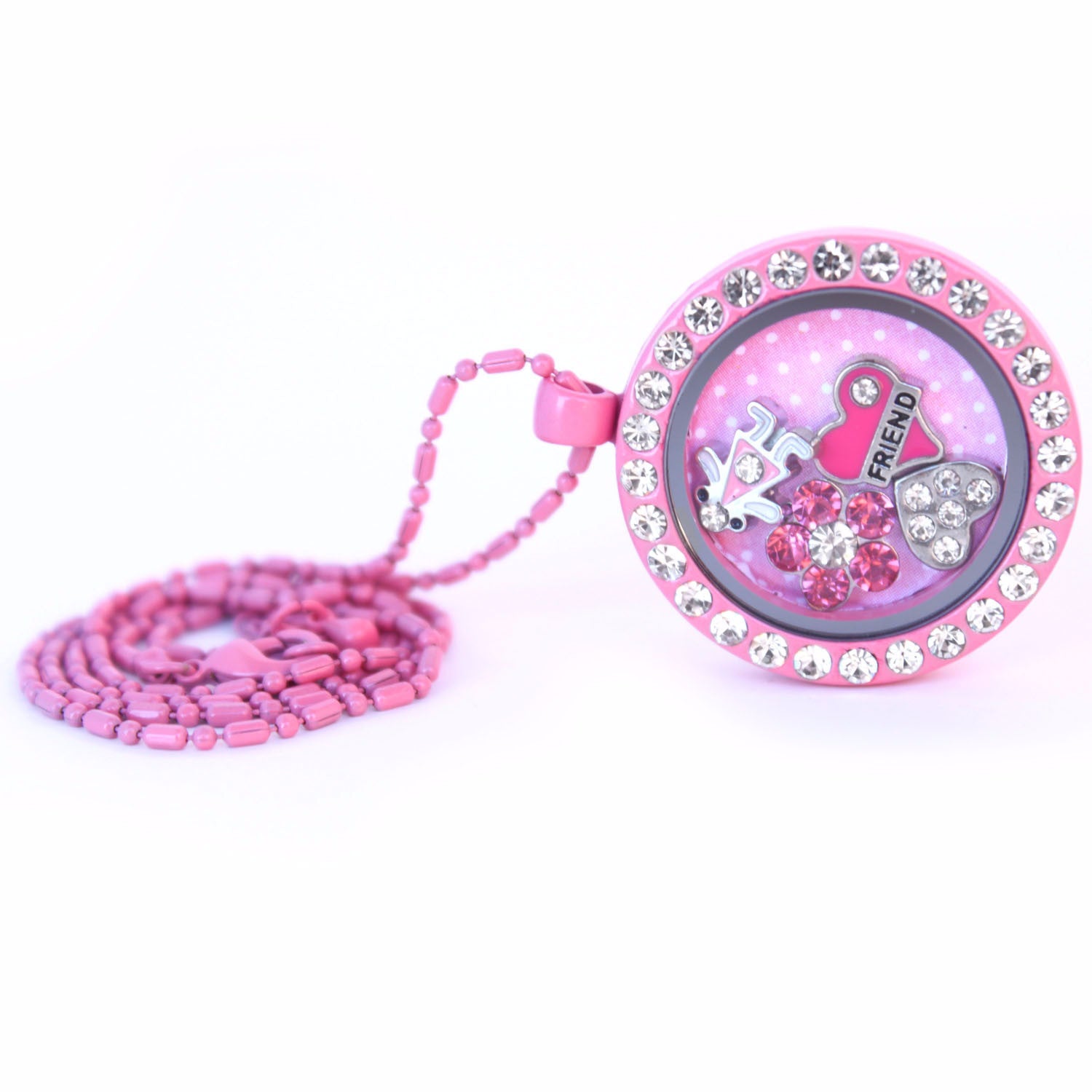 Floating Locket Necklace with Matching Chain and Choice of 6 Charms (Pink Circle)