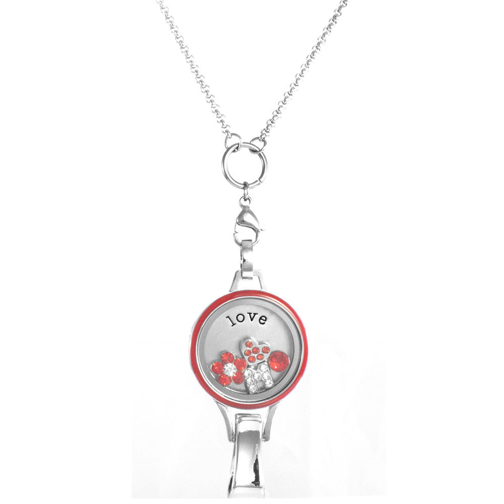 Floating Locket Lanyard with Badge Holder with Matching Chain, 6 Charms &1 Plate