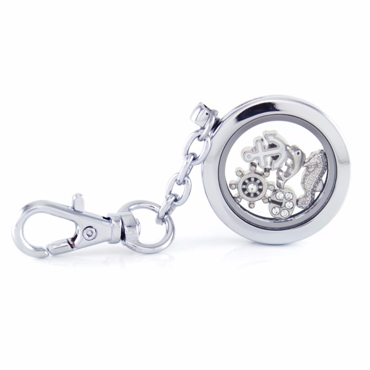 Silver Circle Floating Locket Keychain Includes 4 Charm Choices By BG2 ...