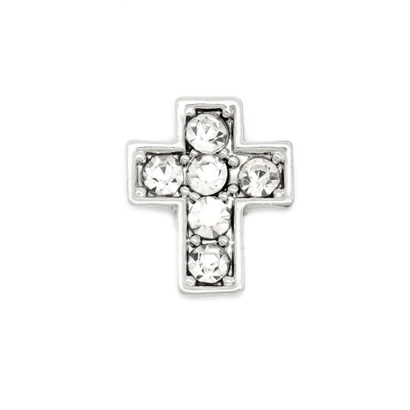 White Crystal Silver Cross Charm