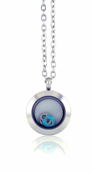 Stainless Steel Floating Locket Necklace with 4 Charms (Medium Silver No Stone)
