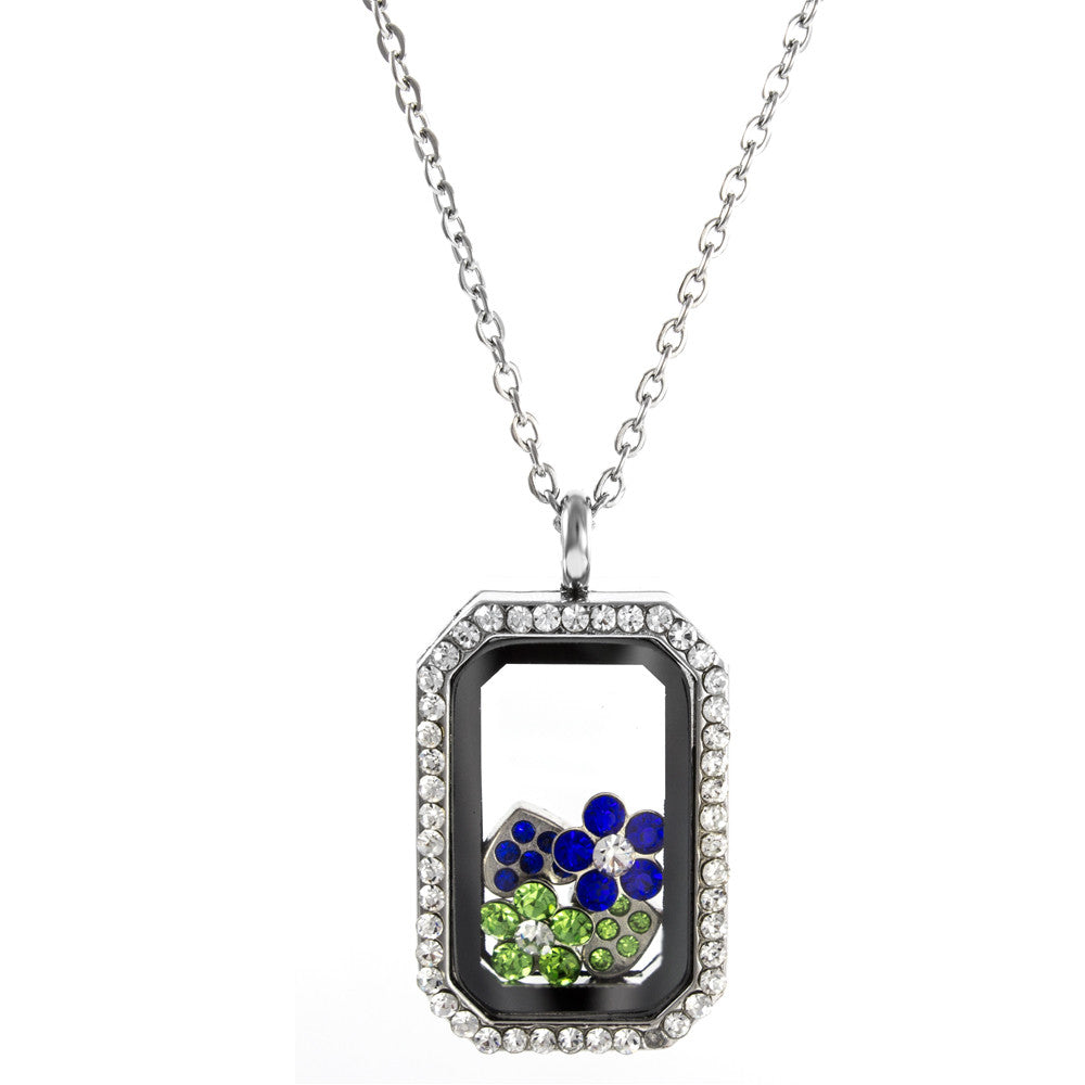 Floating Locket Necklace with Matching Chain and Choice of 6 Charms (Rectangle)