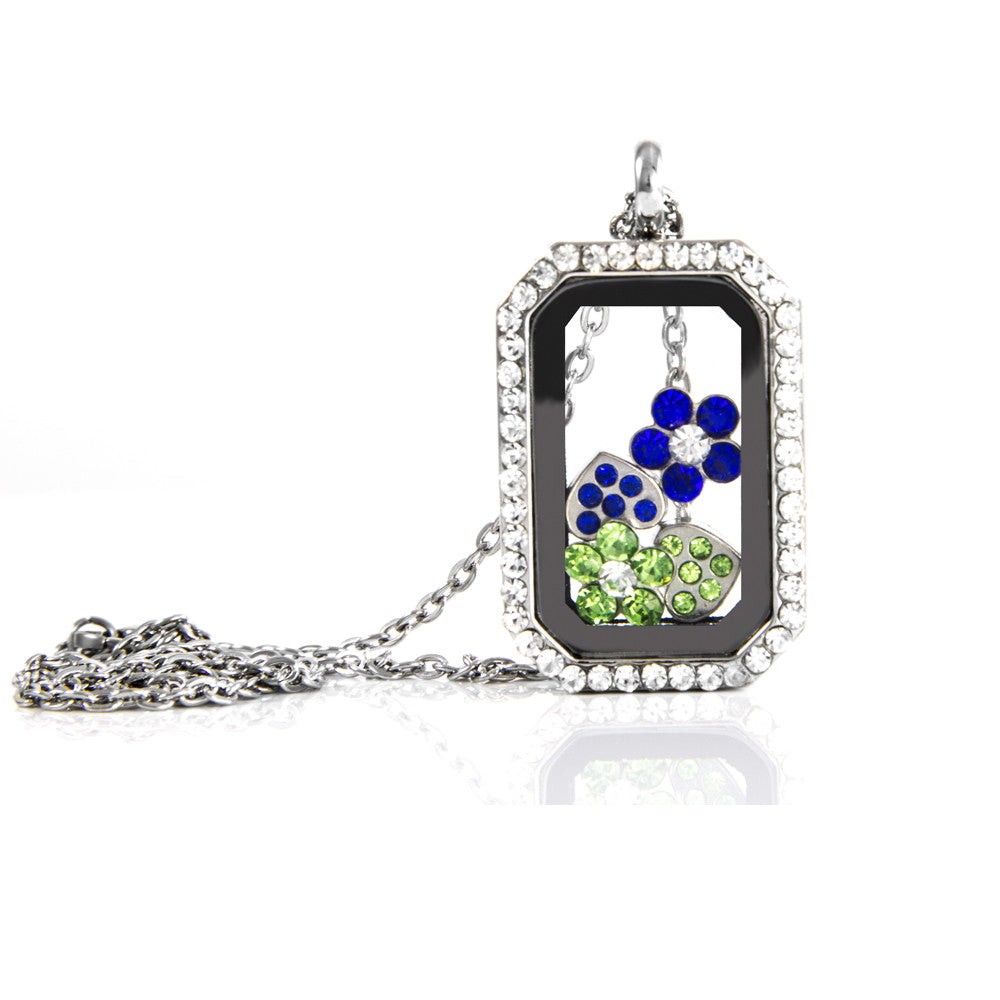 Floating Locket Necklace with Matching Chain and Choice of 6 Charms (Rectangle)