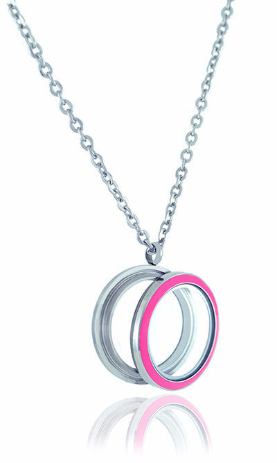 Floating Locket Necklace with Matching Chain and Choice of 6 Charms (Twist Pink Circle)