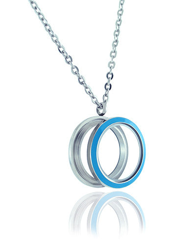 Floating Locket Necklace with Matching Chain and Choice of 6 Charms (Twist Blue Circle)