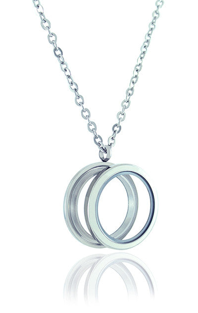 Floating Locket Necklace with Matching Chain and Choice of 6 Charms (Twist White Circle)