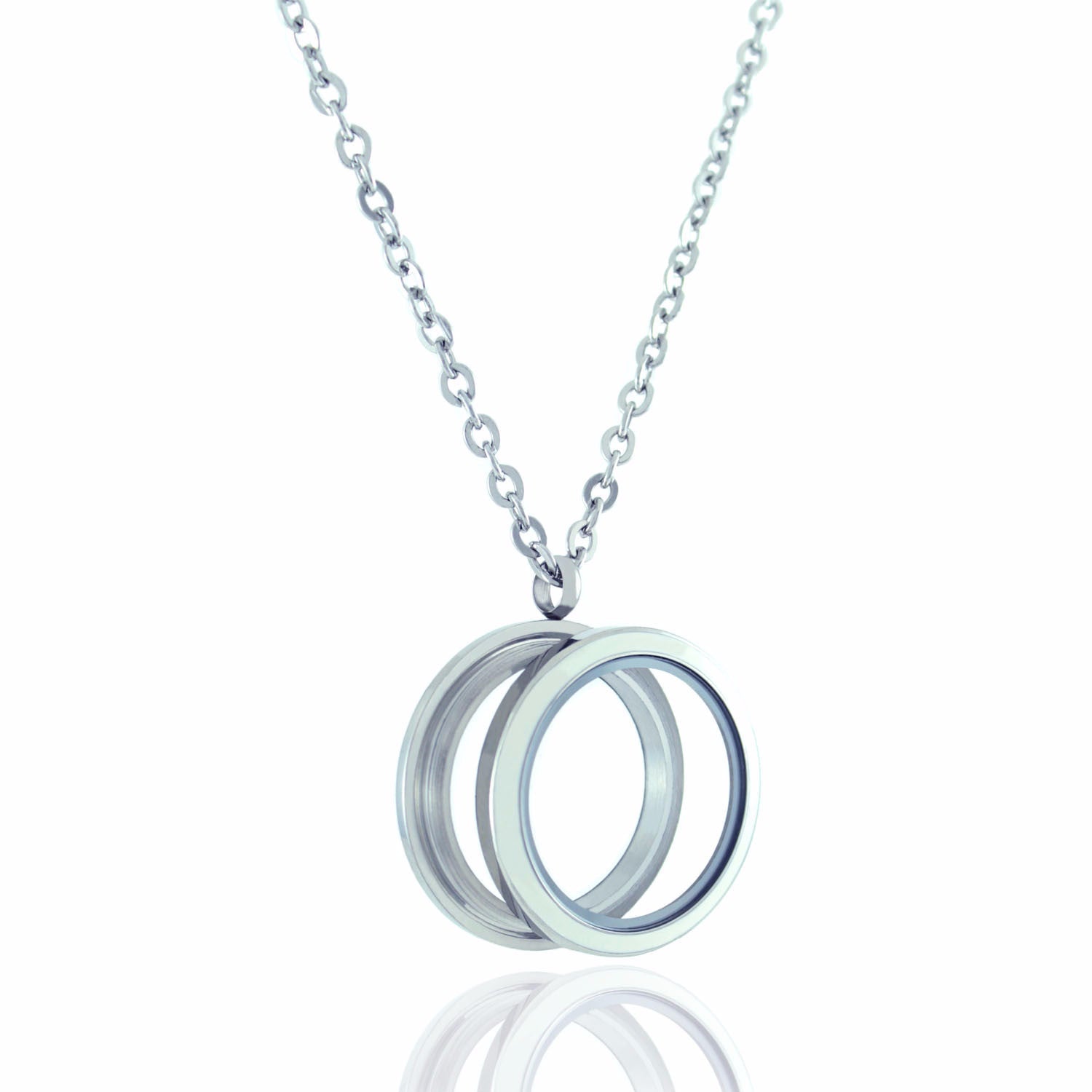 Floating Locket Necklace with Matching Chain and Choice of 6 Charms (Twist White Circle)