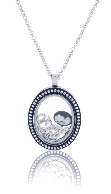 Floating Locket Necklace with Matching Chain and Choice of 6 Charms (Vintage Oval)